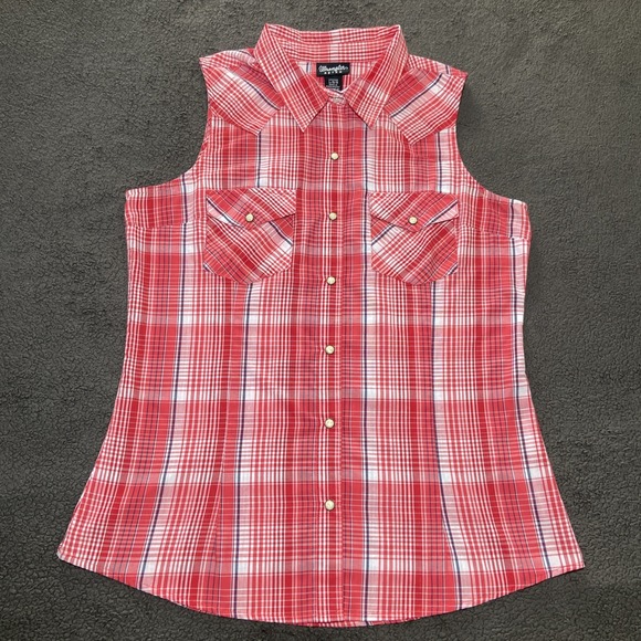 Wrangler Tops - Wrangler Retro Vest Women Large Red Plaid Vintage Southwestern Pearl Snap